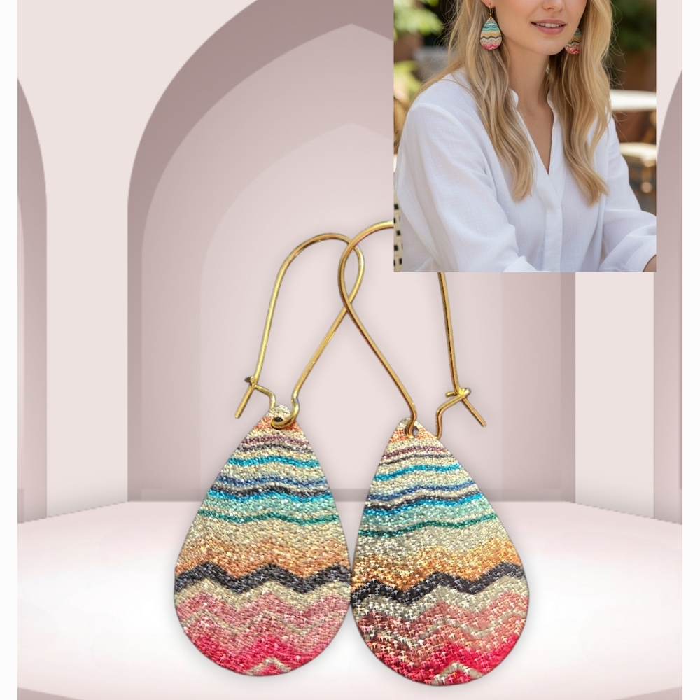 ⭐Handmade Multicolor Teardrop Glitter Dangle Earrings, Women Jewelry, Brand New
